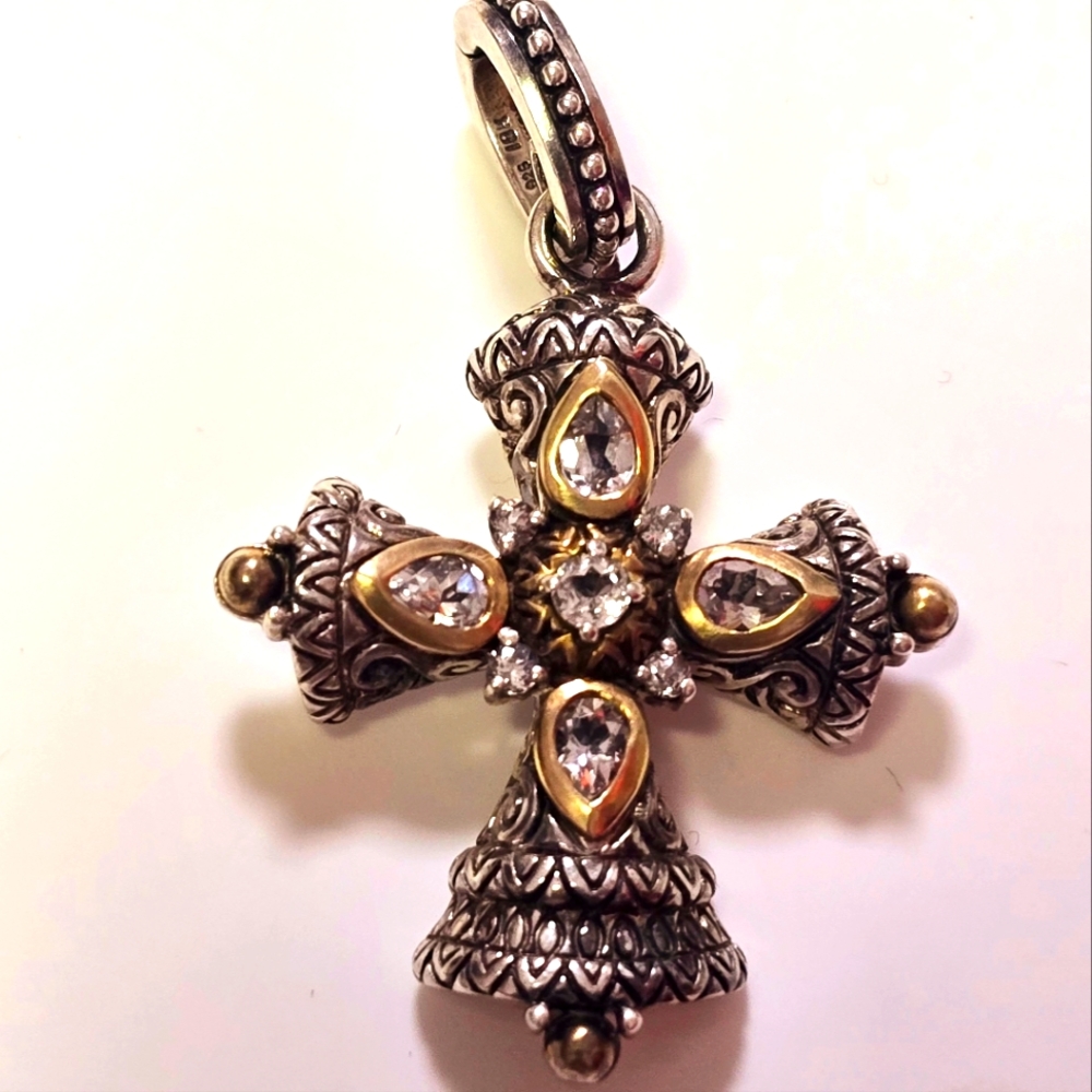 Vintage Barabara Bixby sterling silver & 14k gold topaz cross pendant ☀️🌸